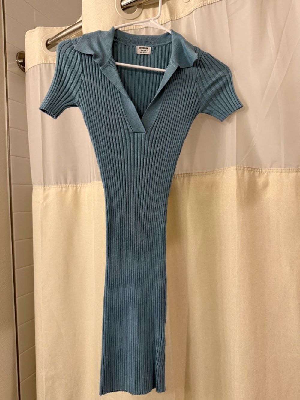 Cotton On Ribbed Midi Polo Dress in Dusty Blue